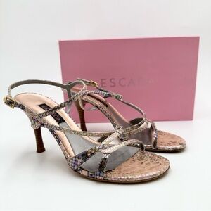 Escada Python Pink Strappy Kitten Heels Sandals